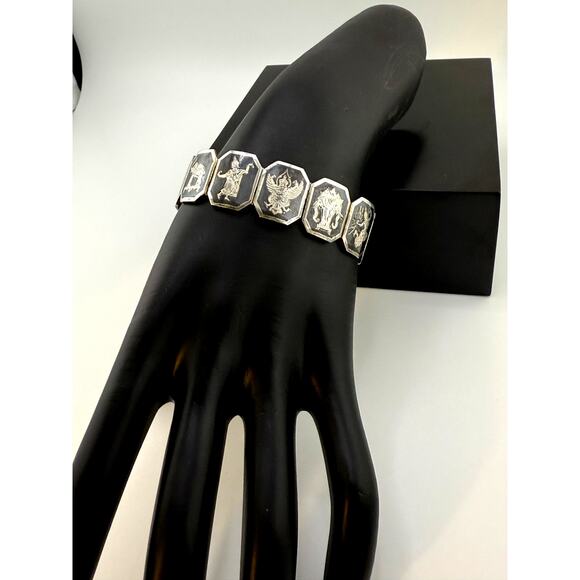 Vintage Unique 925 Sterling Silver Enamel Siam Dancer Bracelet - Picture 3 of 4